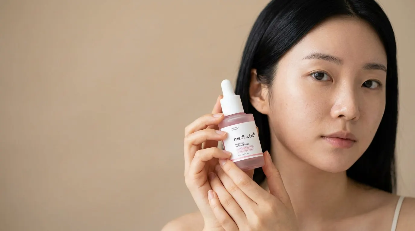 Modelo segurando PDRN Pink Peptide Serum da Medicube